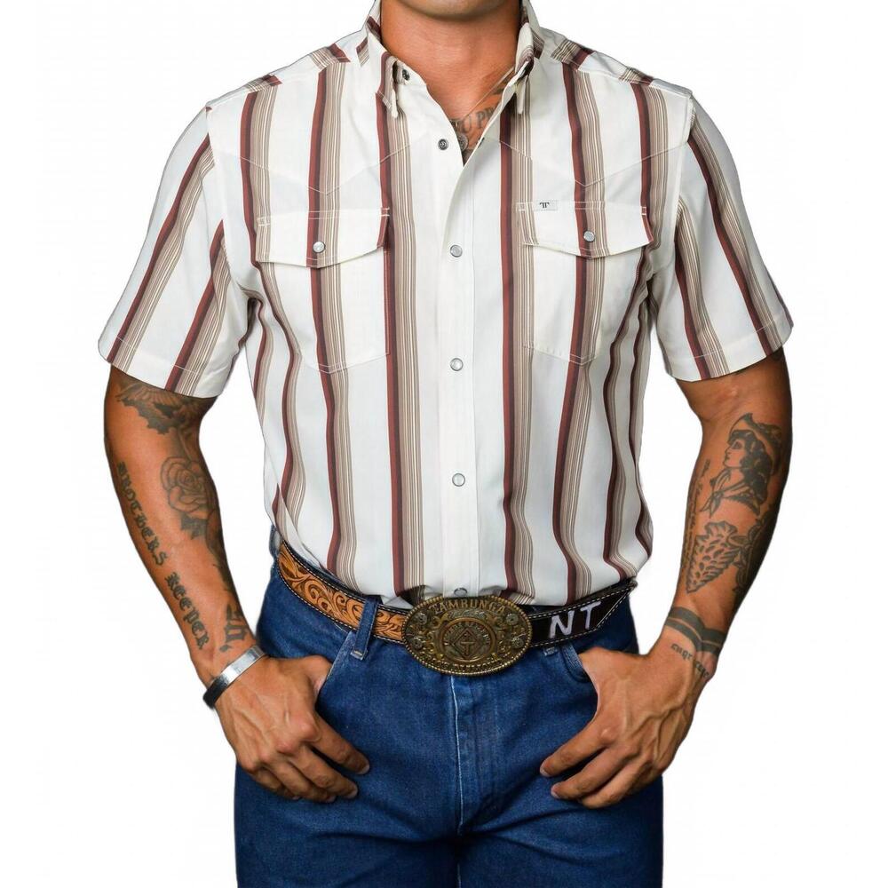 NEW FERRELL tristan short sleeve snap shirt in brown
